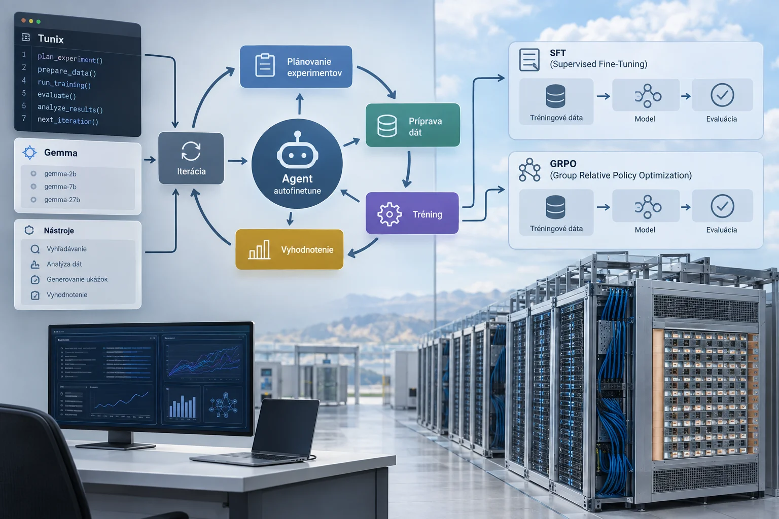 AI ilustrácia: Google opísal autofinetune na Cloud TPU: agentické post-training slučky pre SFT a GRPO