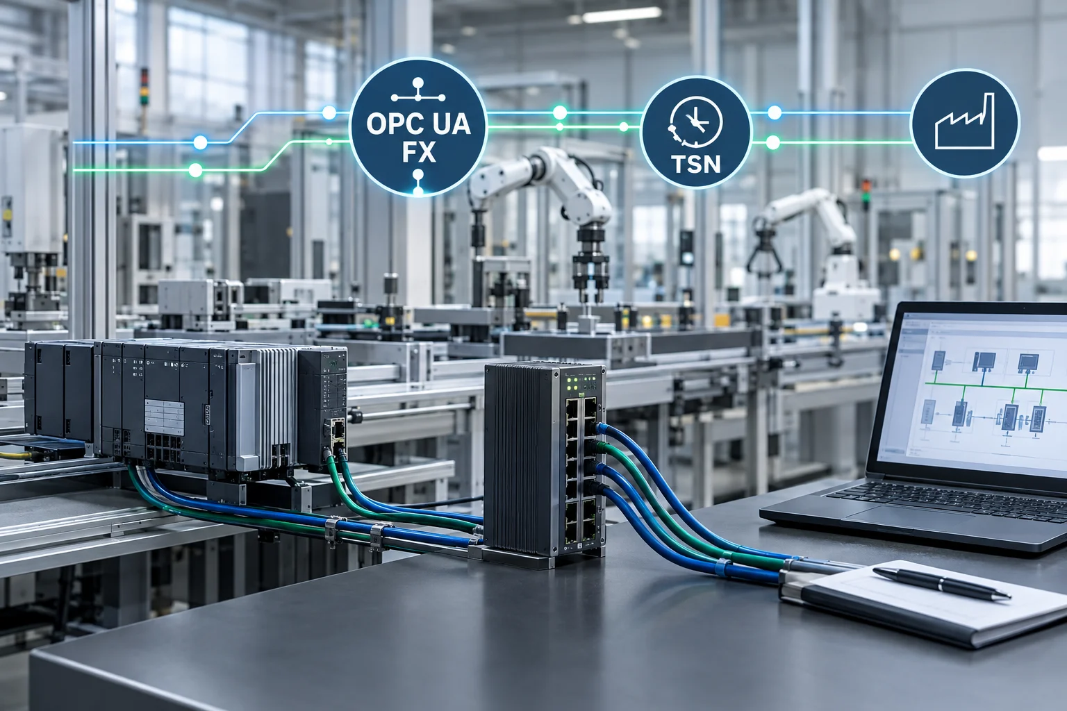 AI ilustrácia: OPC Foundation a Avnu oznámili spoluprácu na testovaní OPC UA FX cez TSN v priemyselnej automatizácii