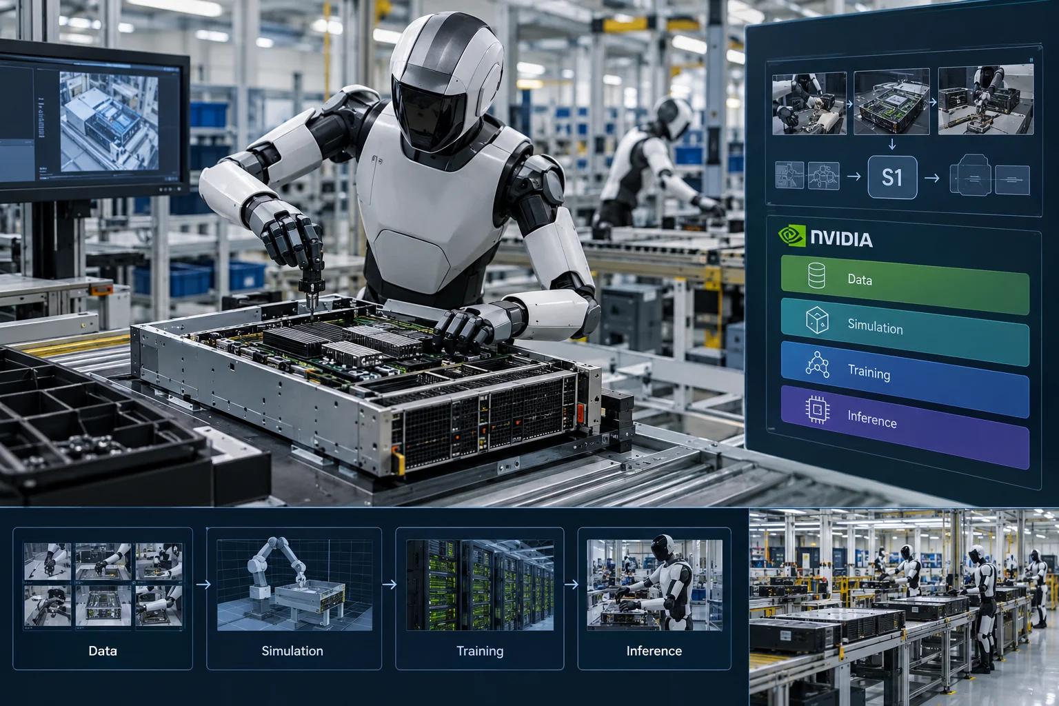 AI ilustrácia: Skild AI uviedol model S1 pre roboty a s NVIDIA ho nasadzuje aj na montáž systémov Blackwell