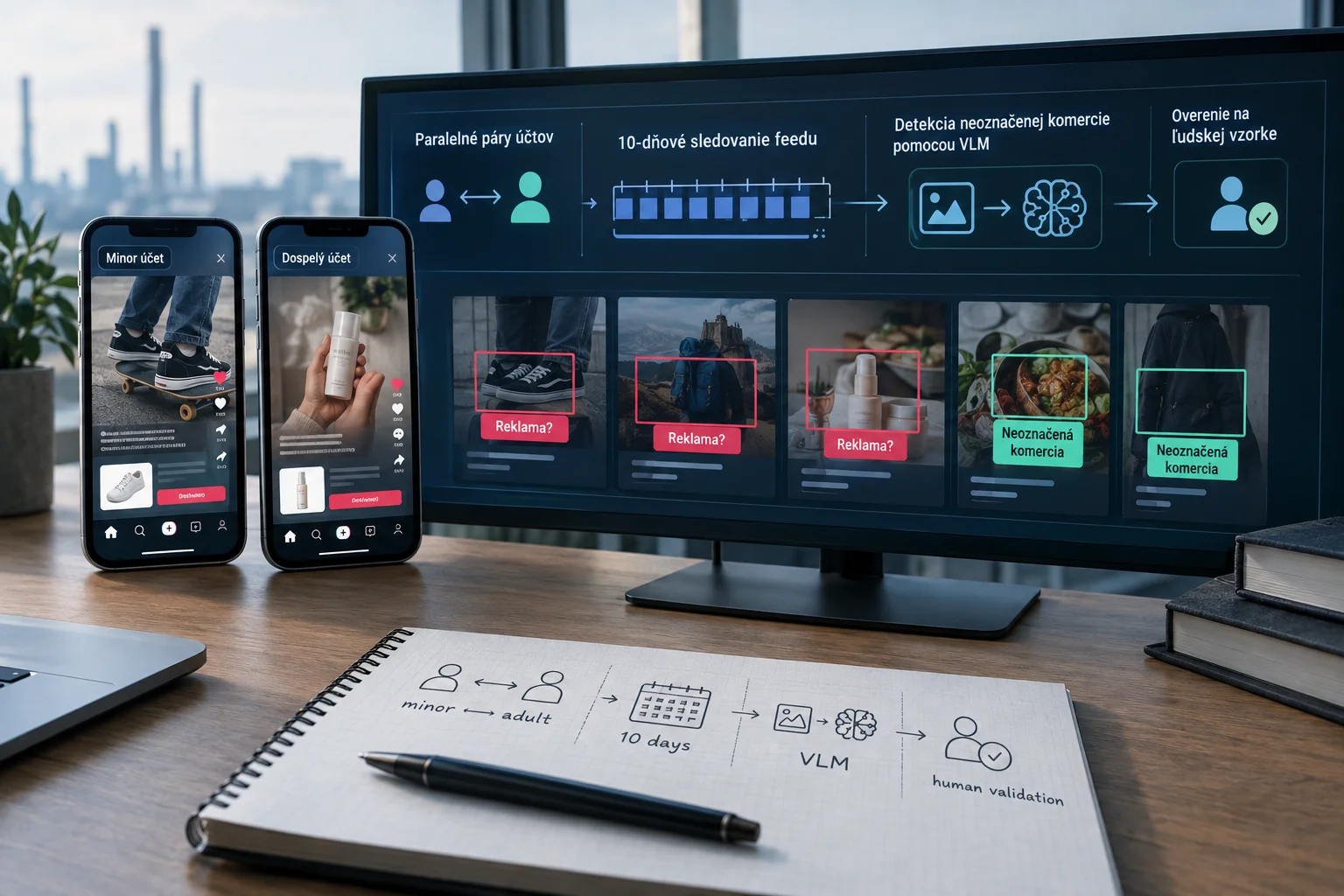 AI ilustrácia: KInIT opísal audit TikToku: páry účtov a VLM ukázali medzeru definície reklamy v DSA