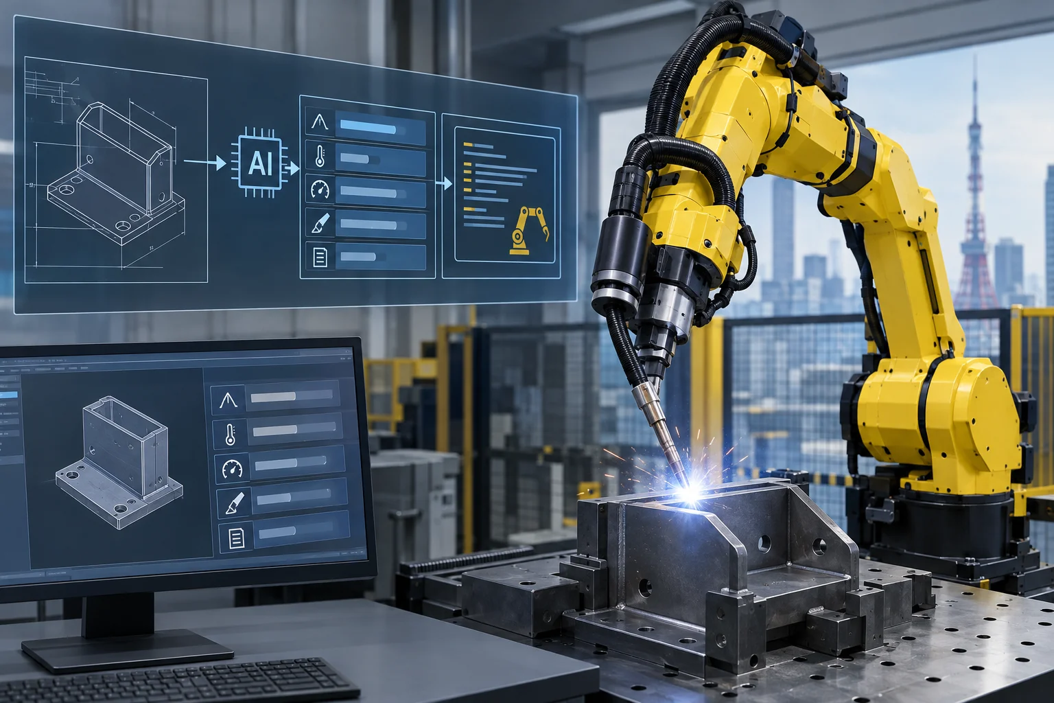 AI ilustrácia: FANUC oznámil AI Welding Agent pre oblúkové zváranie, ukážku chystá v Tokiu a dodávky plánuje do konca decembra 2026